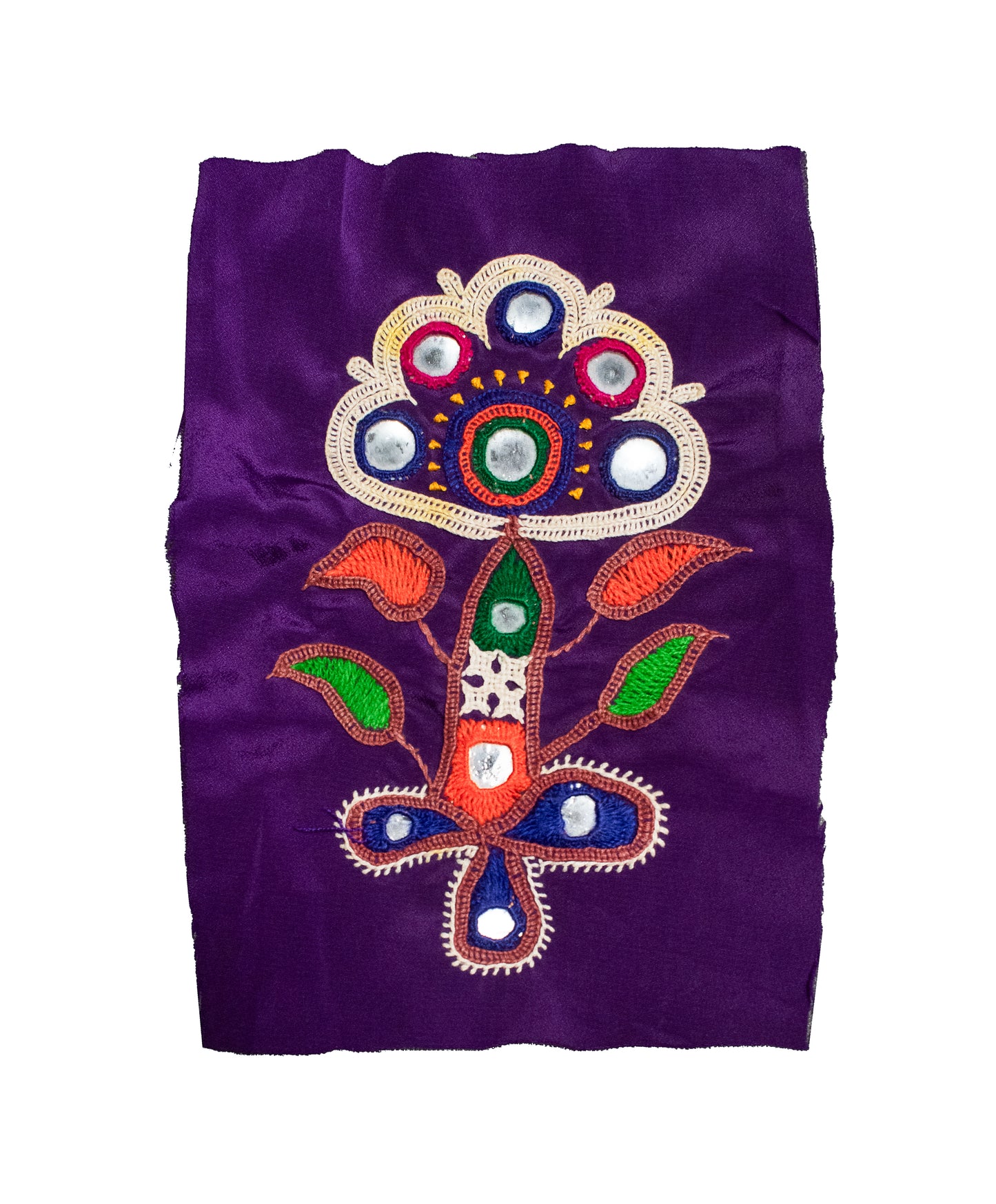 Ahir Work Cotton Hand Embroidered Mirror Work Handwork Patch - 14 cms Length - SKU : VA09902I