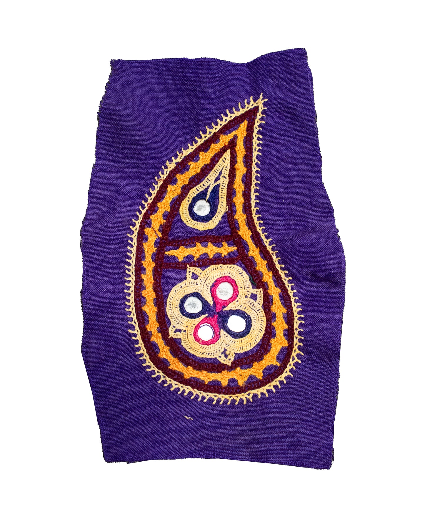 Ahir Work Cotton Hand Embroidered Mirror Work Handwork Patch - 14 cms Length - SKU : VA09903A