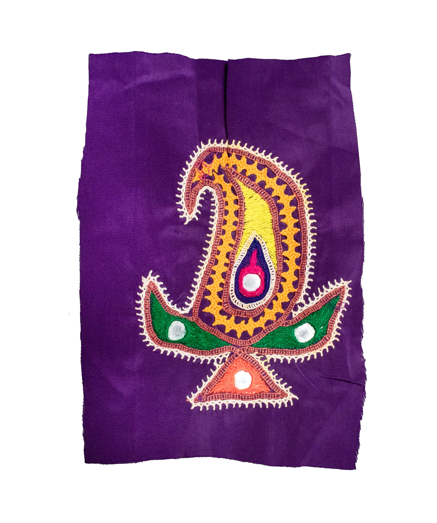Ahir Work Cotton Hand Embroidered Mirror Work Handwork Patch - 14 cms Length - SKU : VA09905D