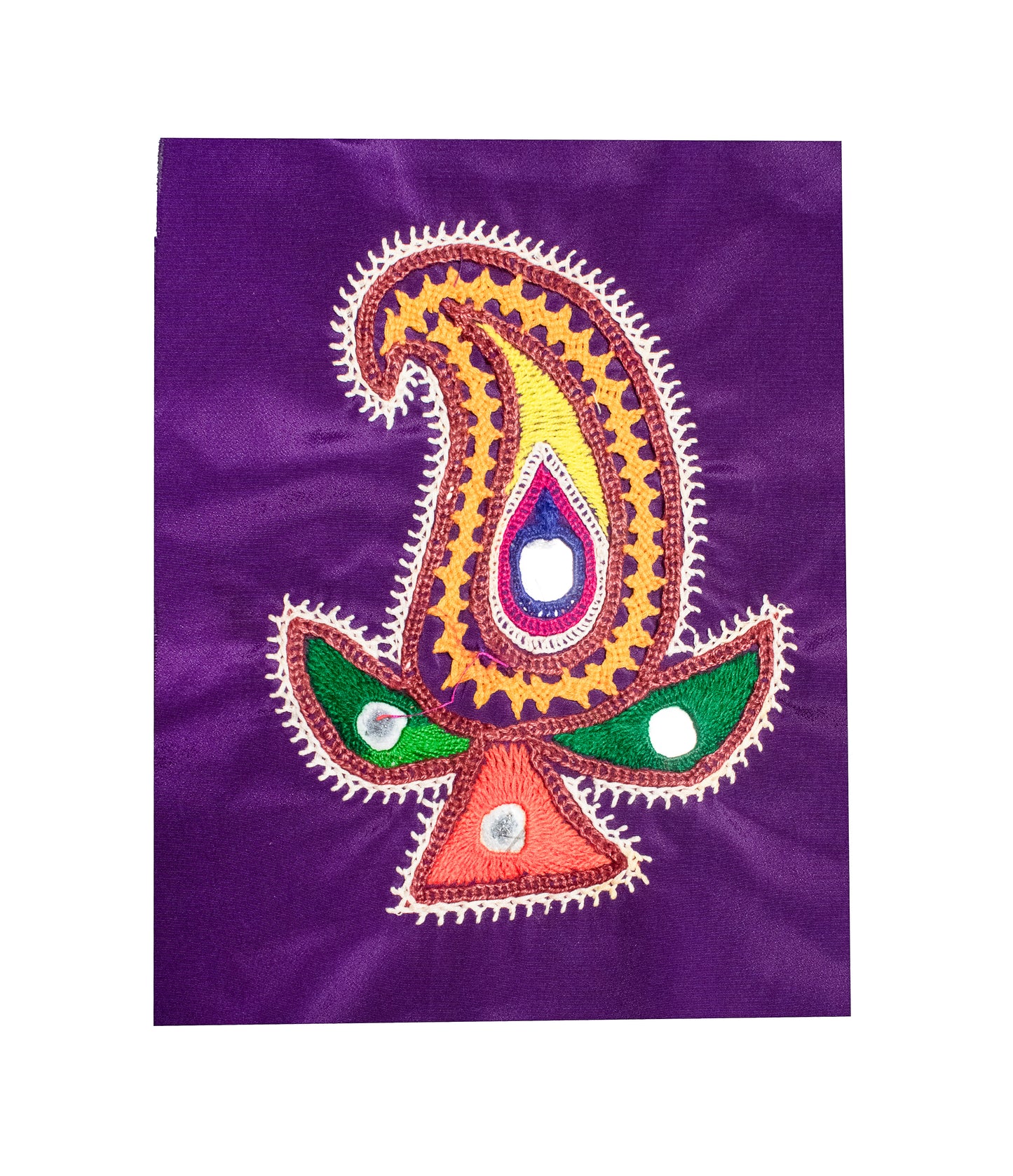 Ahir Work Cotton Hand Embroidered Mirror Work Handwork Patch - 14 cms Length - SKU : VA09905G