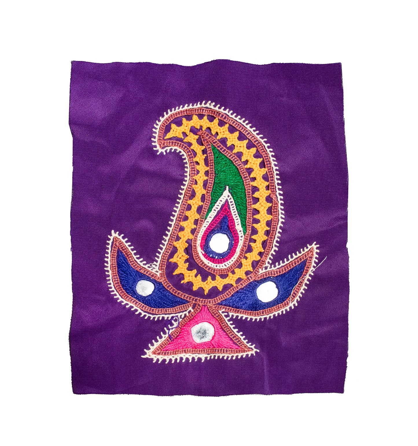 Ahir Work Cotton Hand Embroidered Mirror Work Handwork Patch - 14 cms Length - SKU : VA09905H