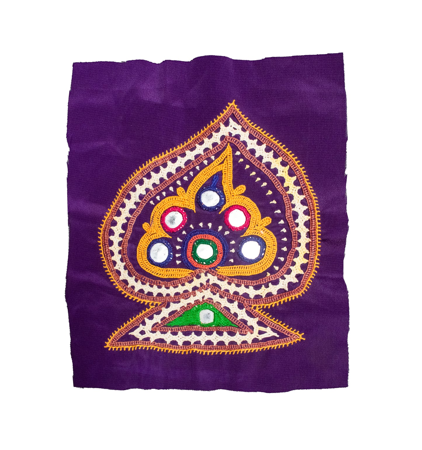 Ahir Work Cotton Hand Embroidered Mirror Work Handwork Patch - 14 cms Length - SKU : VA09906F