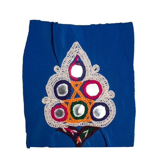 Ahir Work Cotton Hand Embroidered Mirror Work Handwork Patch - 10 cms Length - SKU : VA09908B