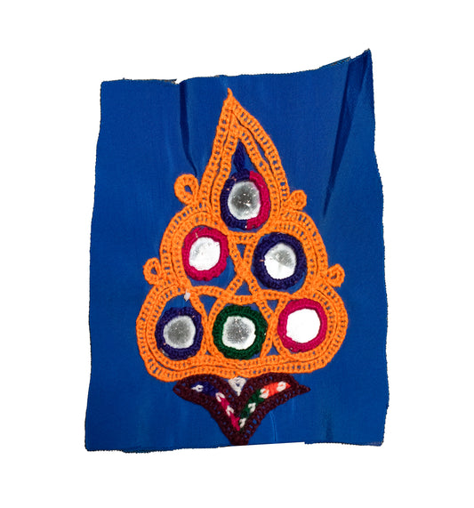 Ahir Work Cotton Hand Embroidered Mirror Work Handwork Patch - 10 cms Length - SKU : VA09908A