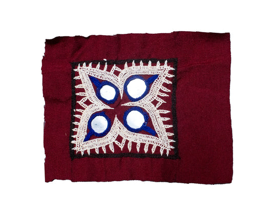 Ahir Work Cotton Hand Embroidered Mirror Work Handwork Patch - 8 cms Length - SKU : VA09911B