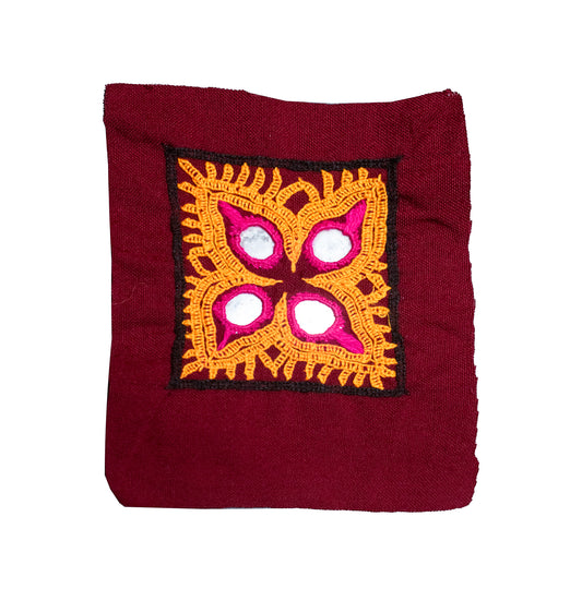 Ahir Work Cotton Hand Embroidered Mirror Work Handwork Patch - 8 cms Length - SKU : VA09911A