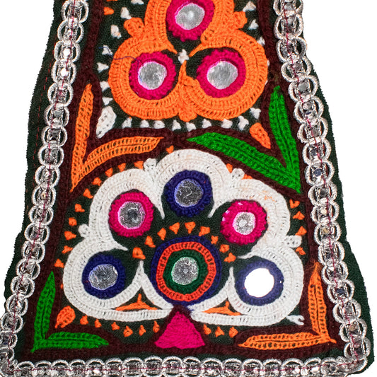 Ahir Work Cotton Hand Embroidered Mirror Work Handwork Patch - 13 cms Length - SKU : VA09912A