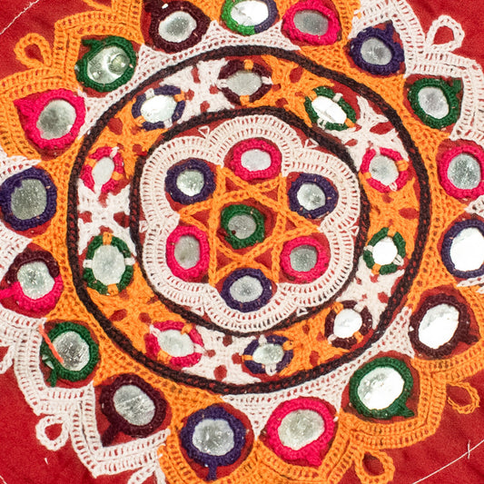 Ahir Work Cotton Hand Embroidered Fine Mirrorwork Handwork Patch - 18 cms Length - SKU : VA09915D