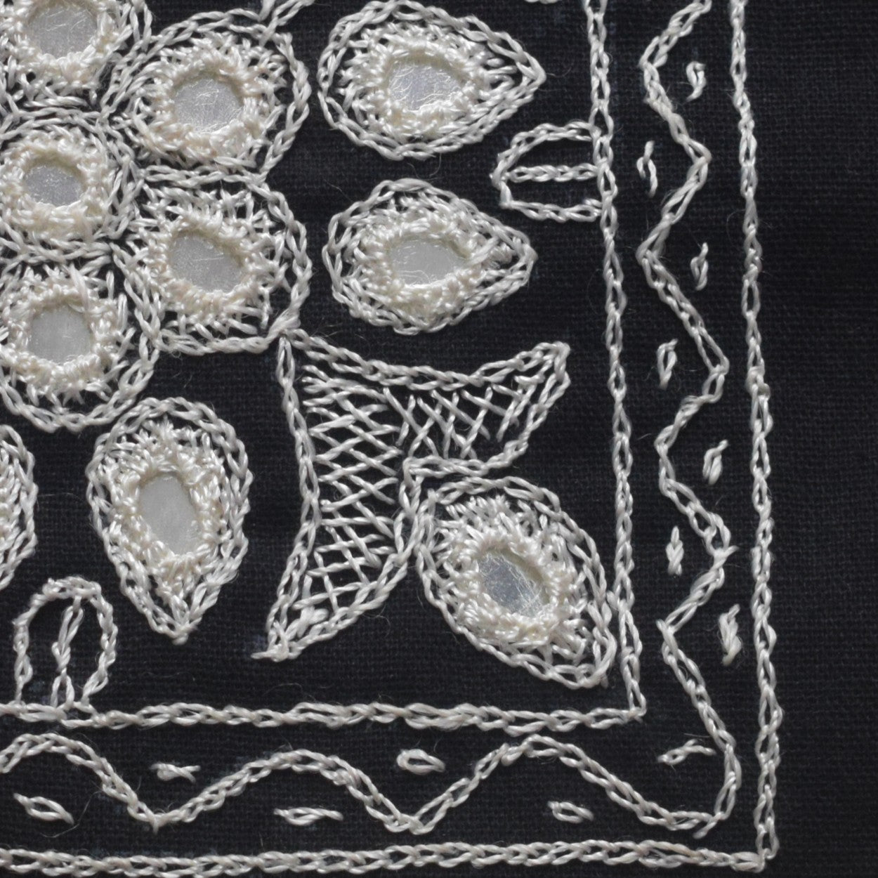 Ahir Work Cotton Hand Embroidered Mirror Work Handwork Patch - 12 cms Length - SKU : SH10601A