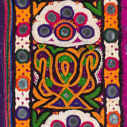 Ahir Work Cotton Hand Embroidered Mirror Work Handwork Patch - 26 cms Length - SKU : VS27802F
