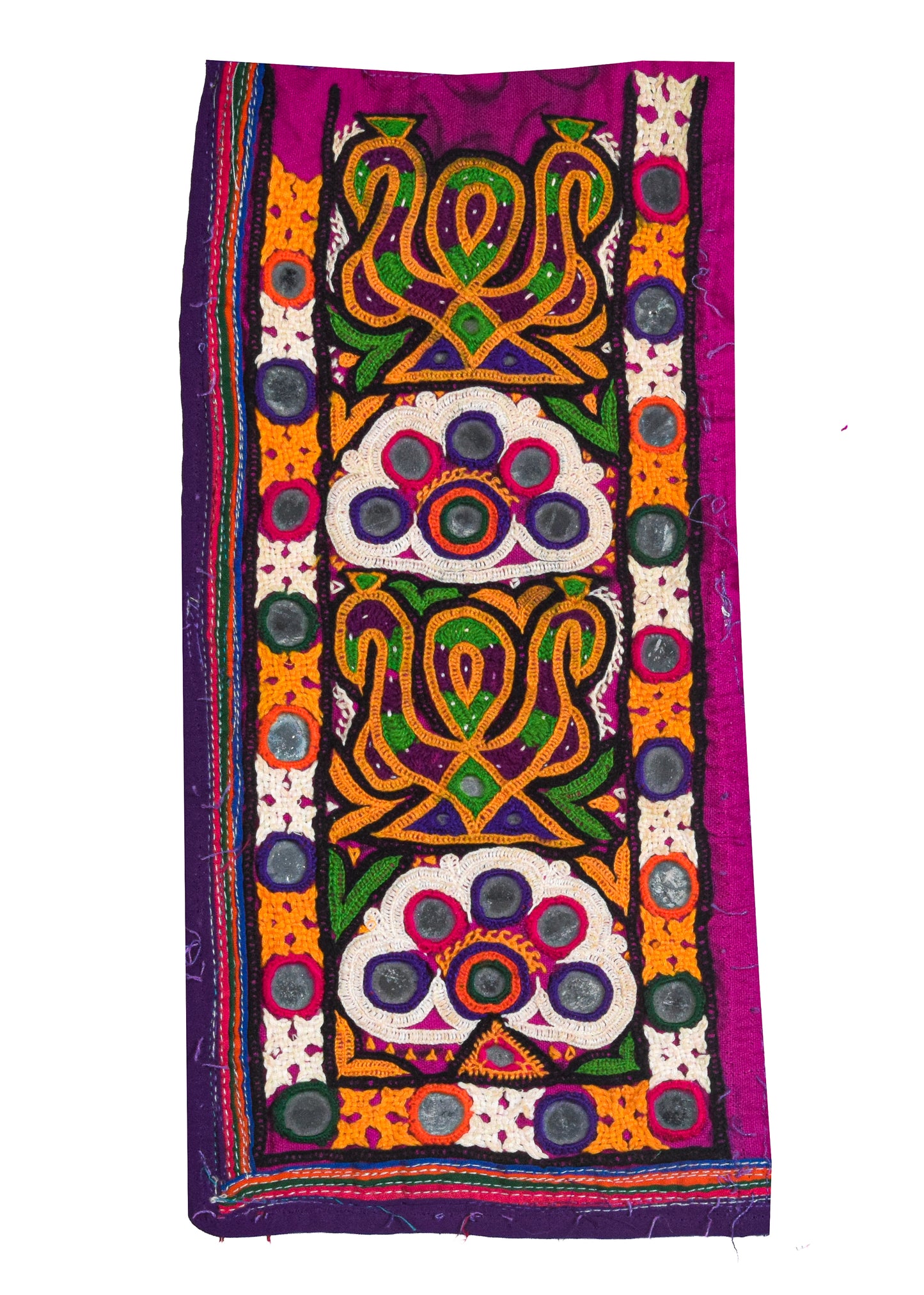 Ahir Work Cotton Hand Embroidered Mirror Work Handwork Patch - 26 cms Length - SKU : VS27802F