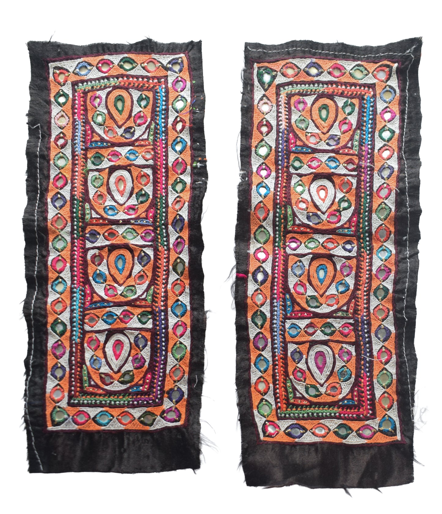 Ahir Work Silk Hand Embroidered Mirror Work Handwork Patch - 24 cms Length - SKU : VA19901N