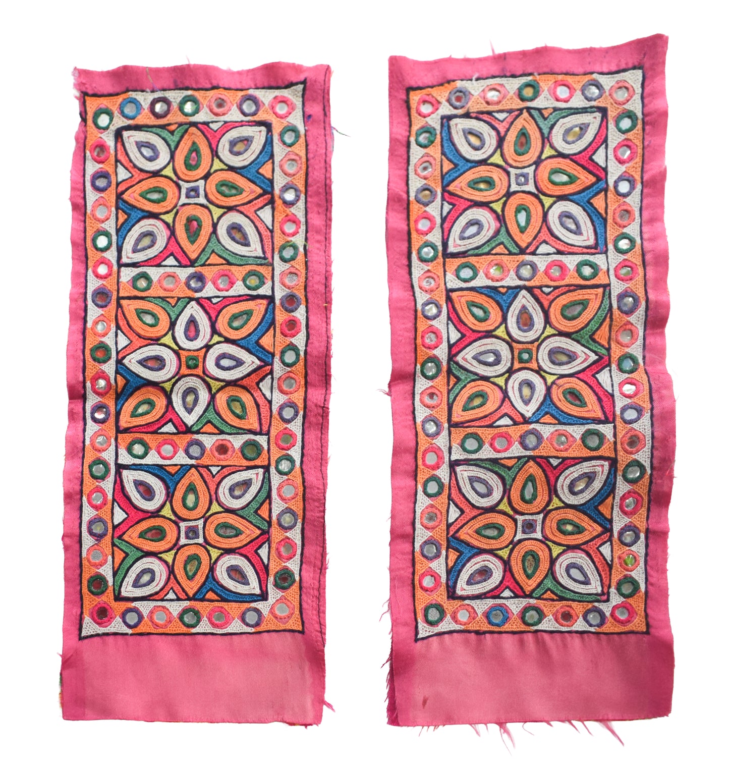 Ahir Work Silk Hand Embroidered Mirror Work Handwork Patch - 24 cms Length - SKU : VA19901G