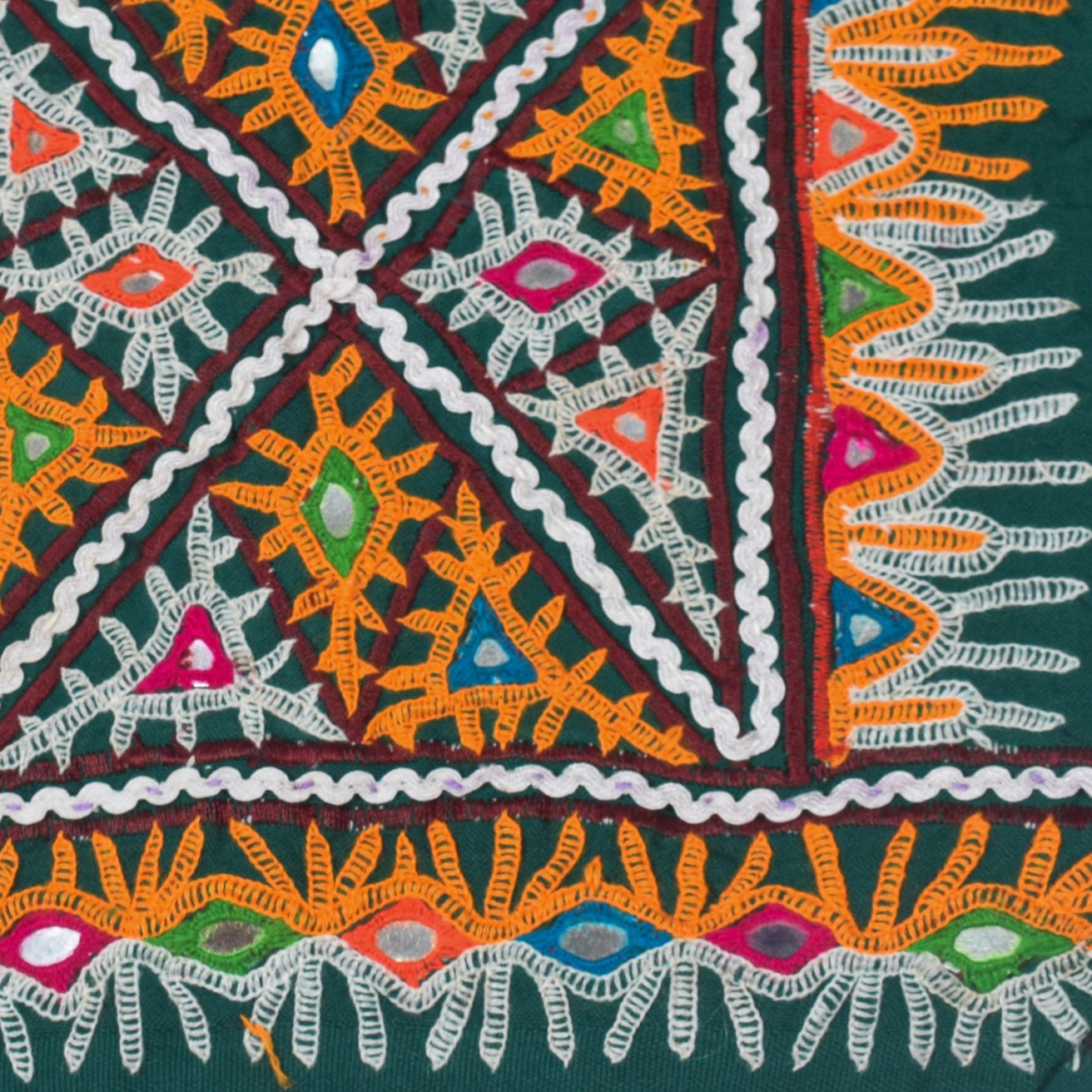 Ahir Work Cotton Hand Embroidered Mirror Work Handwork Patch - 20 cms Length - SKU : VS15501A