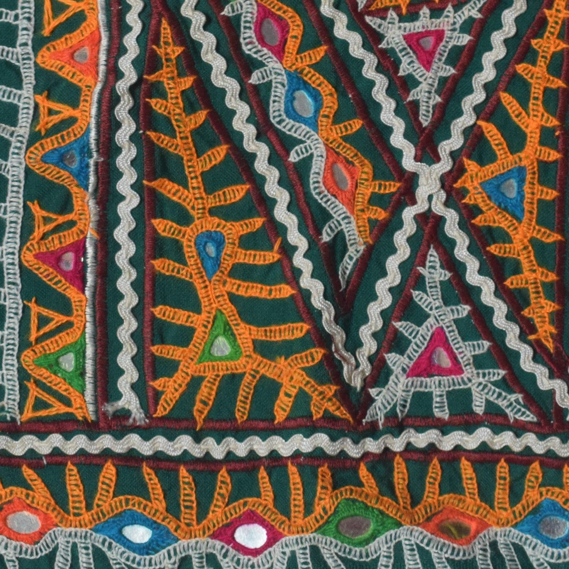 Ahir Work Cotton Hand Embroidered Mirror Work Handwork Patch - 20 cms Length - SKU : VS15501B