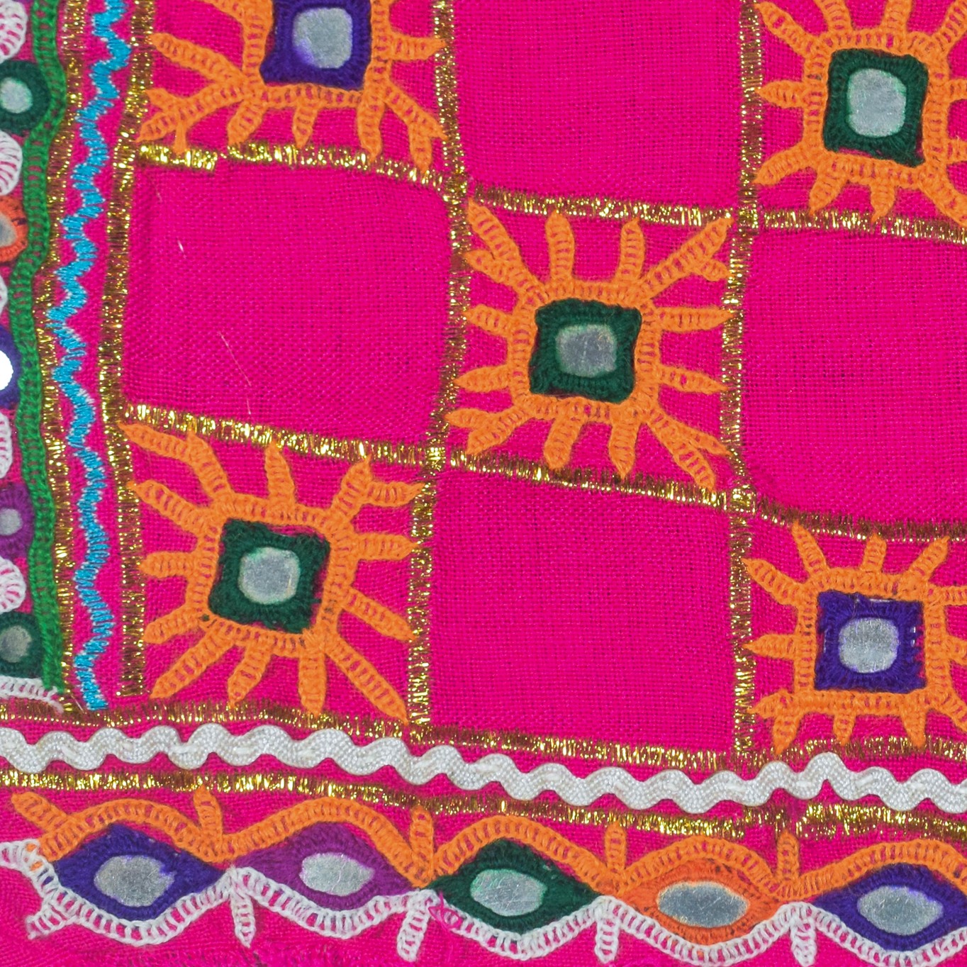 Ahir Work Cotton Hand Embroidered Mirror Work Handwork Patch - 18 cms Length - SKU : VS15502A