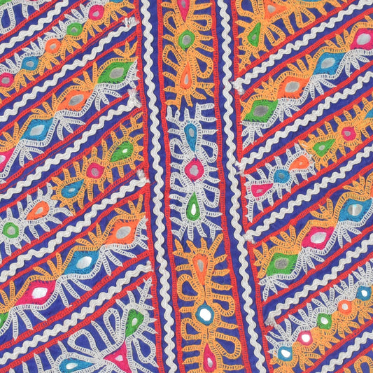 Ahir Work Cotton Hand Embroidered Mirror Work Handwork Patch - 24 cms Length - SKU : VS15503A