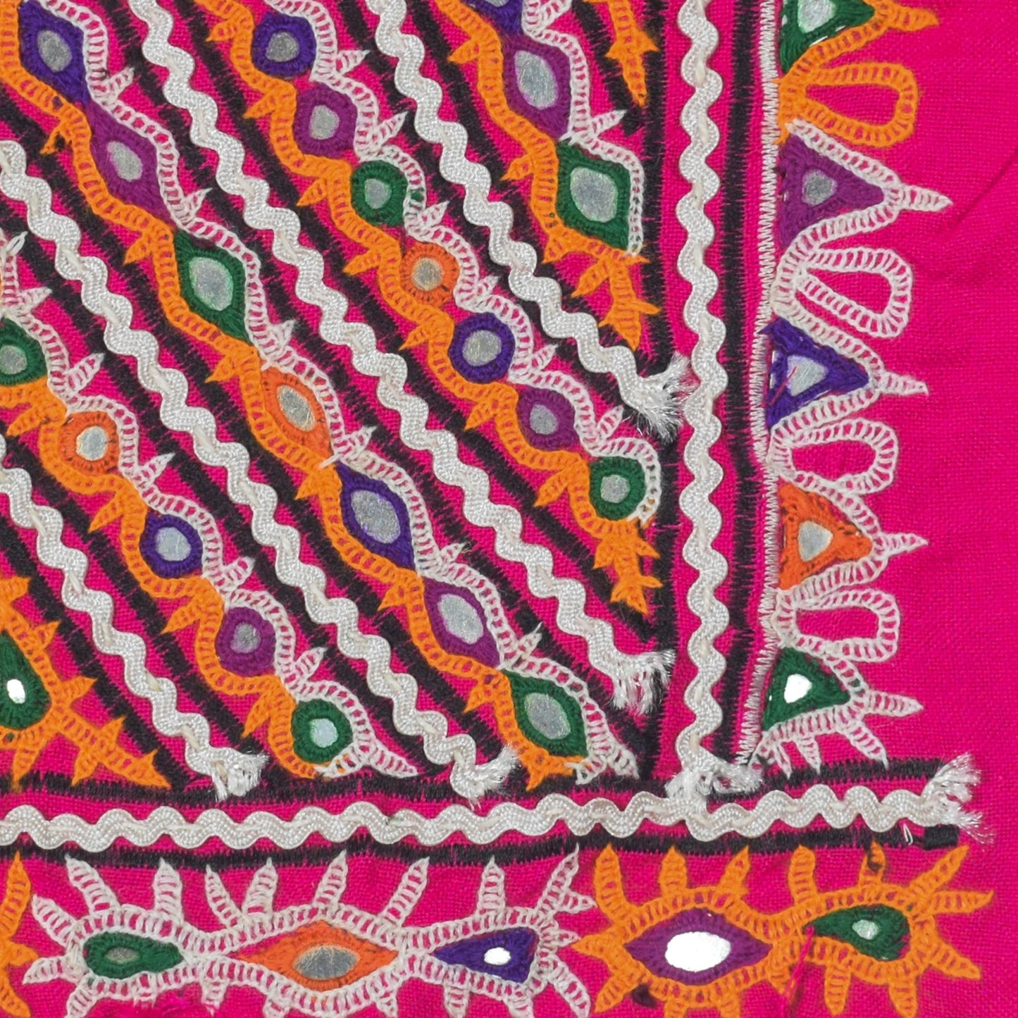 Ahir Work Cotton Hand Embroidered Mirror Work Handwork Patch - 17 cms Length - SKU : VS15504A
