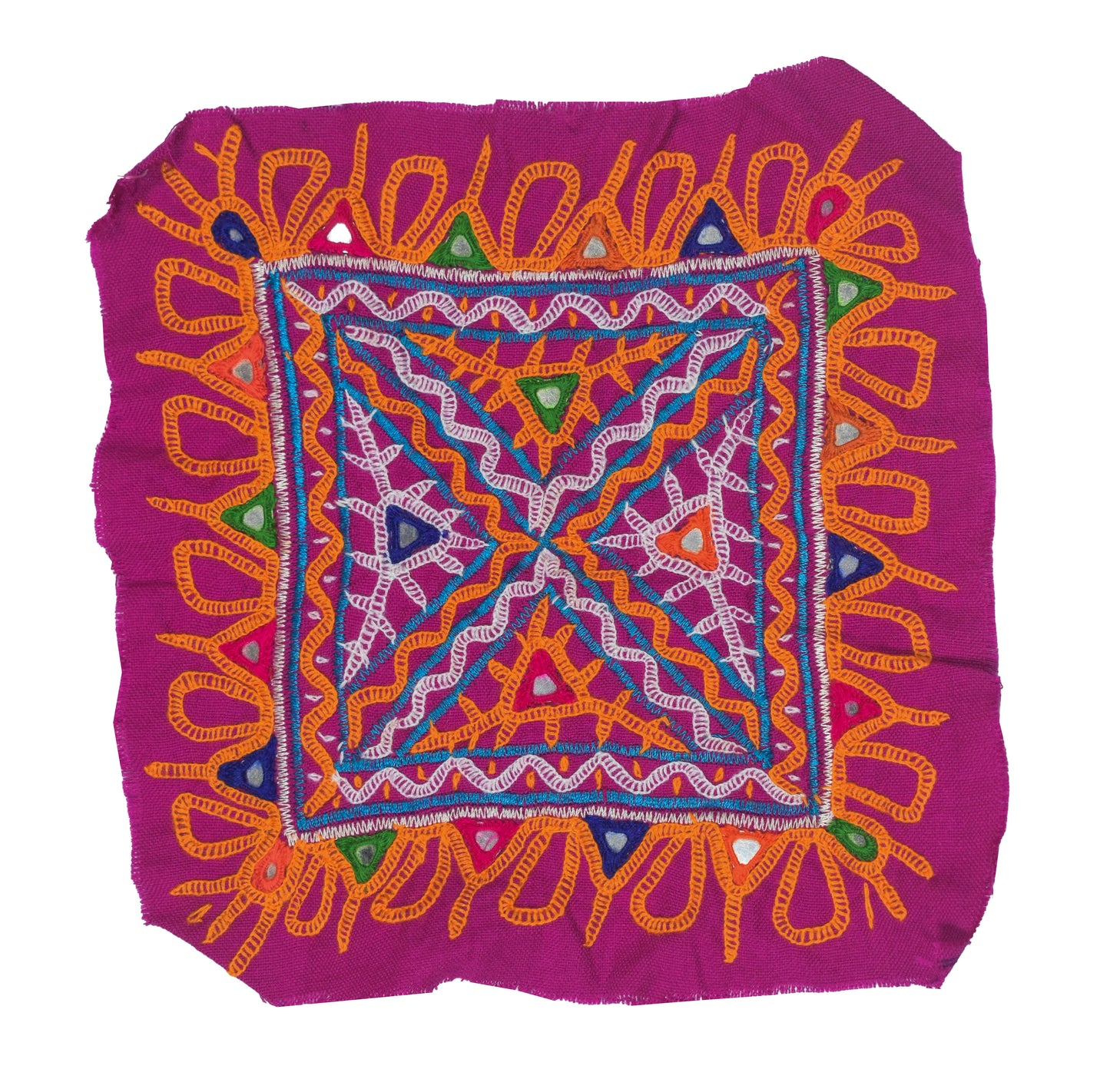 Ahir Work Cotton Hand Embroidered Mirror Work Handwork Patch - 17 cms Length - SKU : VS15504B