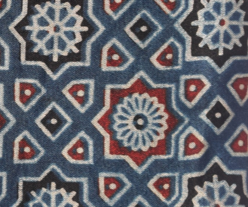 Ajrakh Pure Leather Leathercraft Hand Made Ipad Sleeve with Ajrakh Natural Dyed Mashru Silk Body - 32 cms Length - SKU : AB02101B