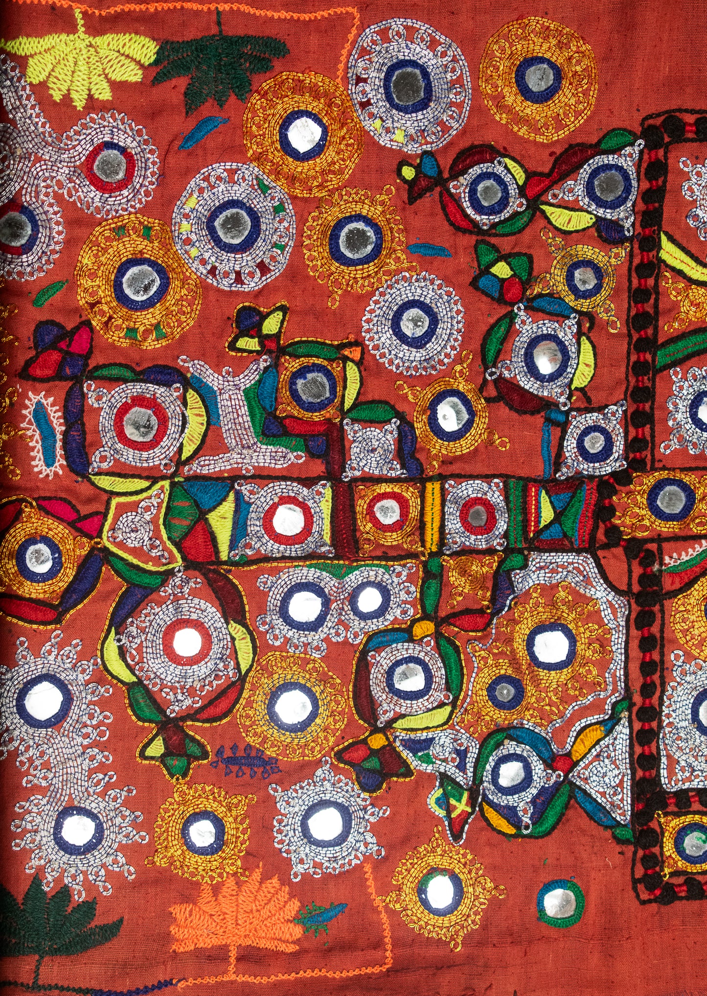 Mutva Work Cotton Hand Embroidered Fine Mirrorwork Kajari - 69 cms Length - SKU : GG10923A