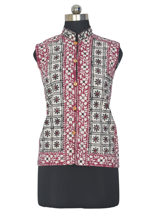 Bela Print Cotton Small Mirror Work Koti - 65 cms Length - SKU : RD03801B