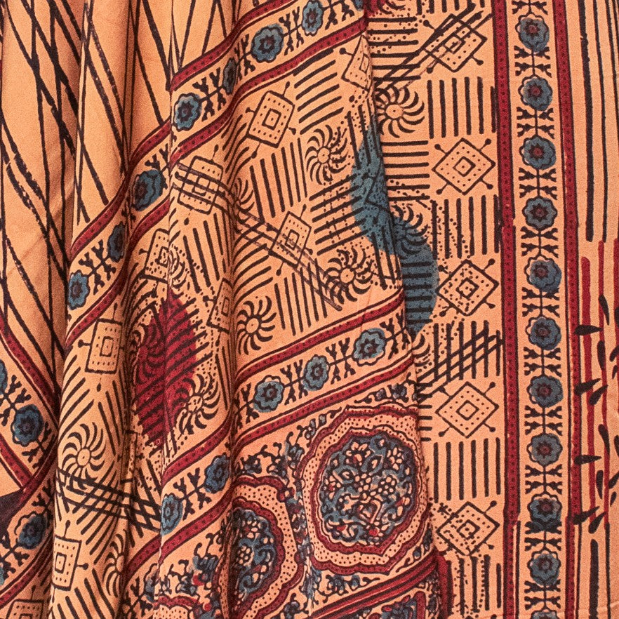 Ajrakh Modal Silk Natural Dye Hand Block Print Kurta-Dupatta (Two Piece Set) with Full Ajrakh Heavy Dupatta with Tassels - SKU : ID25701M