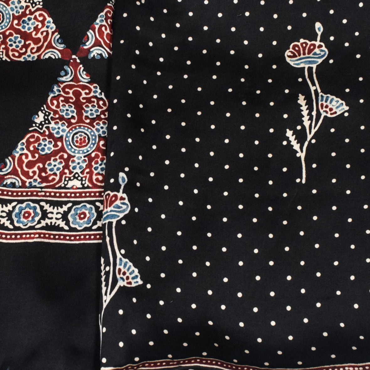 Ajrakh Modal Silk Natural Dye Three Colour Print | 3 Kam | Hand Block Print Kurta-Dupatta (Two Piece Set) with Full Ajrakh Heavy Dupatta with Tassels - 2.5 Mtr Length - SKU : AI10601G