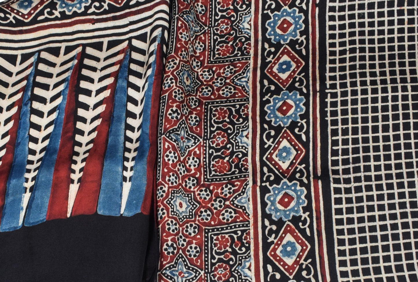 Ajrakh Modal Silk Natural Dye Three Colour Print | 3 Kam | Hand Block Print Kurta-Dupatta (Two Piece Set) with Full Ajrakh Heavy Dupatta with Tassels - 2.5 Mtr Length - SKU : AI10601J