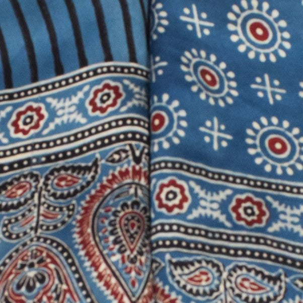 Ajrakh Modal Silk Natural Dye Three Colour Print | 3 Kam | Hand Block Print Kurta-Dupatta (Two Piece Set) with Full Ajrakh Heavy Dupatta with Tassels - 2.5 Mtr Length - SKU : AI1060AA