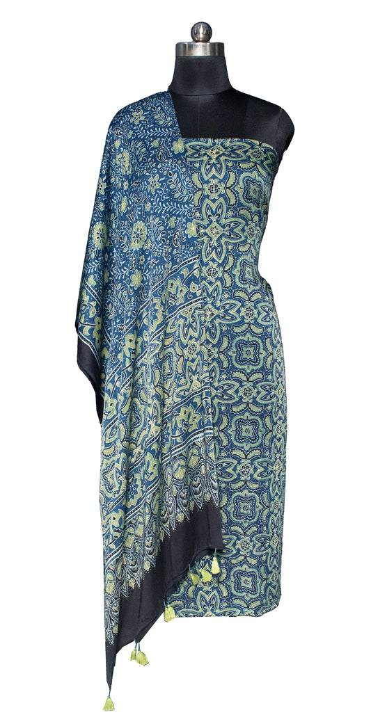 Ajrakh Modal Silk Natural Dye Hand Block Print Kurta-Dupatta (Two Piece Set) with Full Ajrakh Heavy Dupatta with Tassels - SKU : ID31701D