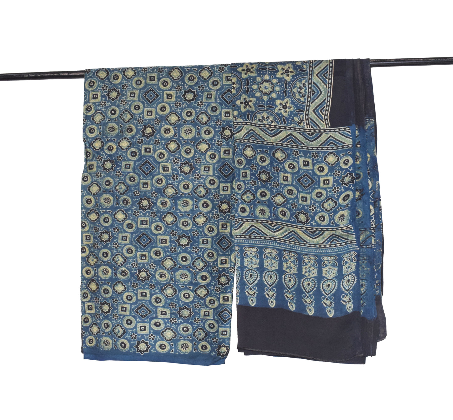 Ajrakh Modal Silk Natural Dye Hand Block Print Kurta-Dupatta (Two Piece Set)   - 2.5  Mt Top  -  SKU: MS22504A