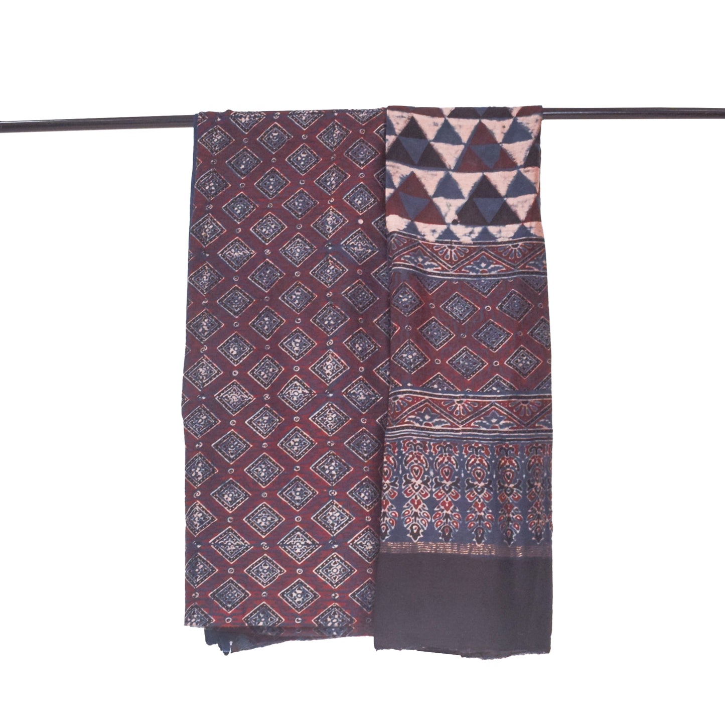 Ajrakh Chanderi Silk Natural Dye Hand Block Print Kurta-Dupatta (Two Piece Set)   - 2.5  Mt Top    -  SKU : ID05A01H