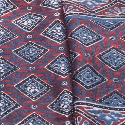 Ajrakh Chanderi Silk Natural Dye Hand Block Print Kurta-Dupatta (Two Piece Set)   - 2.5  Mt Top    -  SKU : ID05A01H