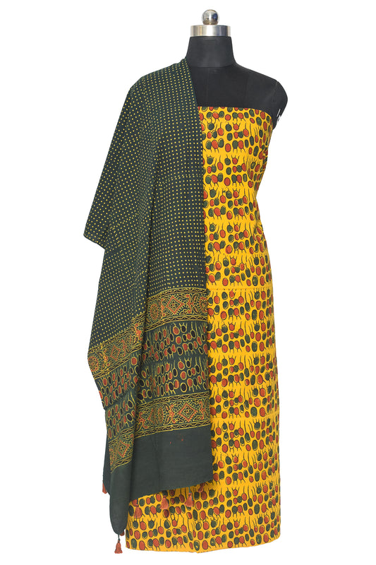 Ajrakh Cotton Natural Dye Hand Block Print Kurta-Dupatta (Two Piece Set) with Full Ajrakh Heavy Dupatta with Tassels - 2.5 Mt Top - SKU : ID22A02E