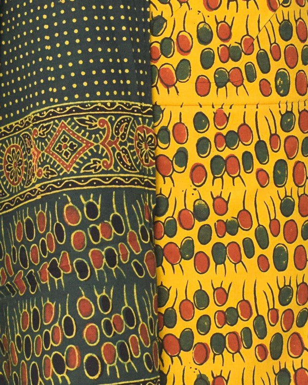 Ajrakh Cotton Natural Dye Hand Block Print Kurta-Dupatta (Two Piece Set) with Full Ajrakh Heavy Dupatta with Tassels - 2.5 Mt Top - SKU : ID22A02E