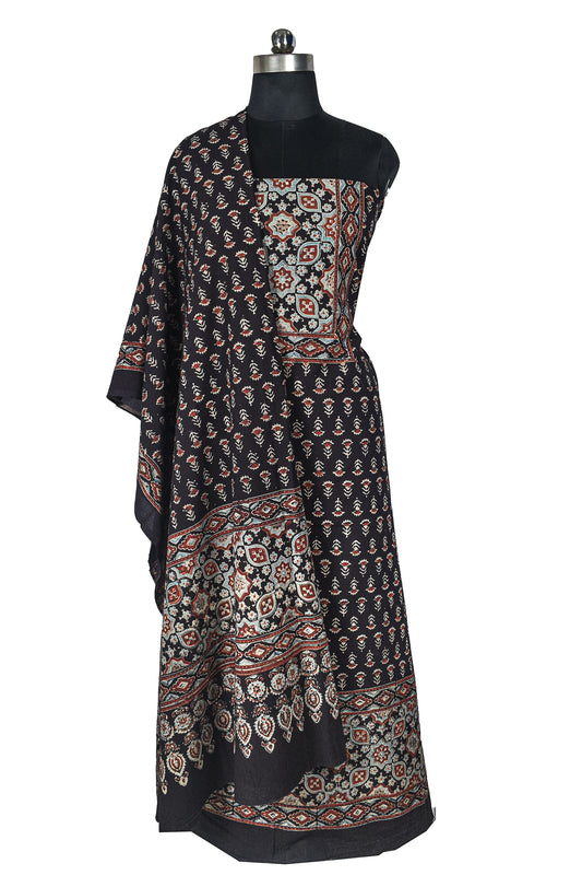 Ajrakh Cotton Natural Dye Hand Block Print Kurta-Dupatta (Two Piece Set) with Full Ajrakh Heavy Dupatta - 2.5 Mt Top - SKU : RM10302D