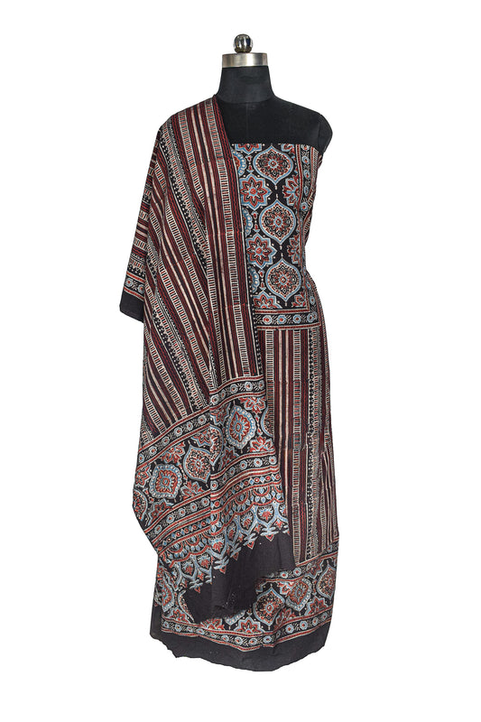Ajrakh Cotton Natural Dye Hand Block Print Kurta-Dupatta (Two Piece Set) with Full Ajrakh Heavy Dupatta - 2.5 Mt Top - SKU : RM10302F
