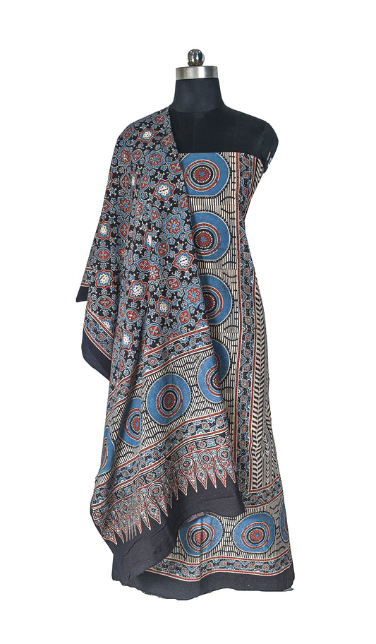 Ajrakh Cotton Natural Dye Hand Block Print Kurta-Dupatta (Two Piece Set) with Full Ajrakh Heavy Dupatta - 2.5 Mt Top - SKU : RM10302G
