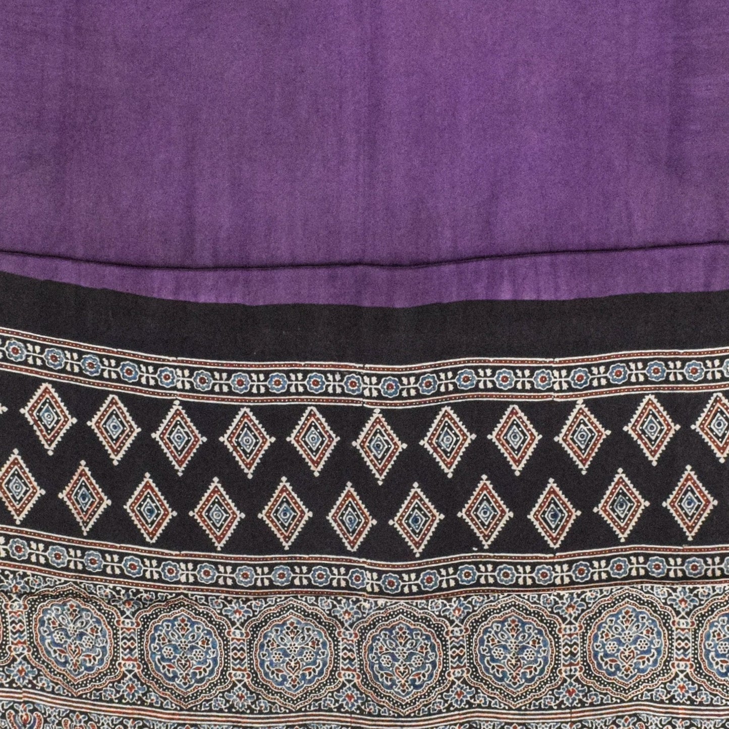 Ajrakh Modal Silk Part Natural Dye Plain Dyeing Ajrakh Border Dupatta Hand Block Print Kurta-Dupatta (Two Piece Set) with Tassels - 2.5 Mt Top - SKU : AI27801K