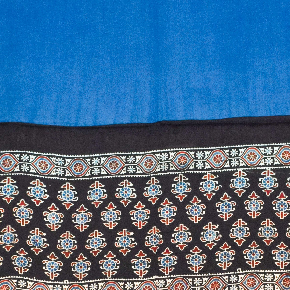 Ajrakh Modal Silk Part Natural Dye Plain Dyeing Ajrakh Border Dupatta Hand Block Print Kurta-Dupatta (Two Piece Set) with Tassels - 2.5 Mt Top - SKU : AI27801C