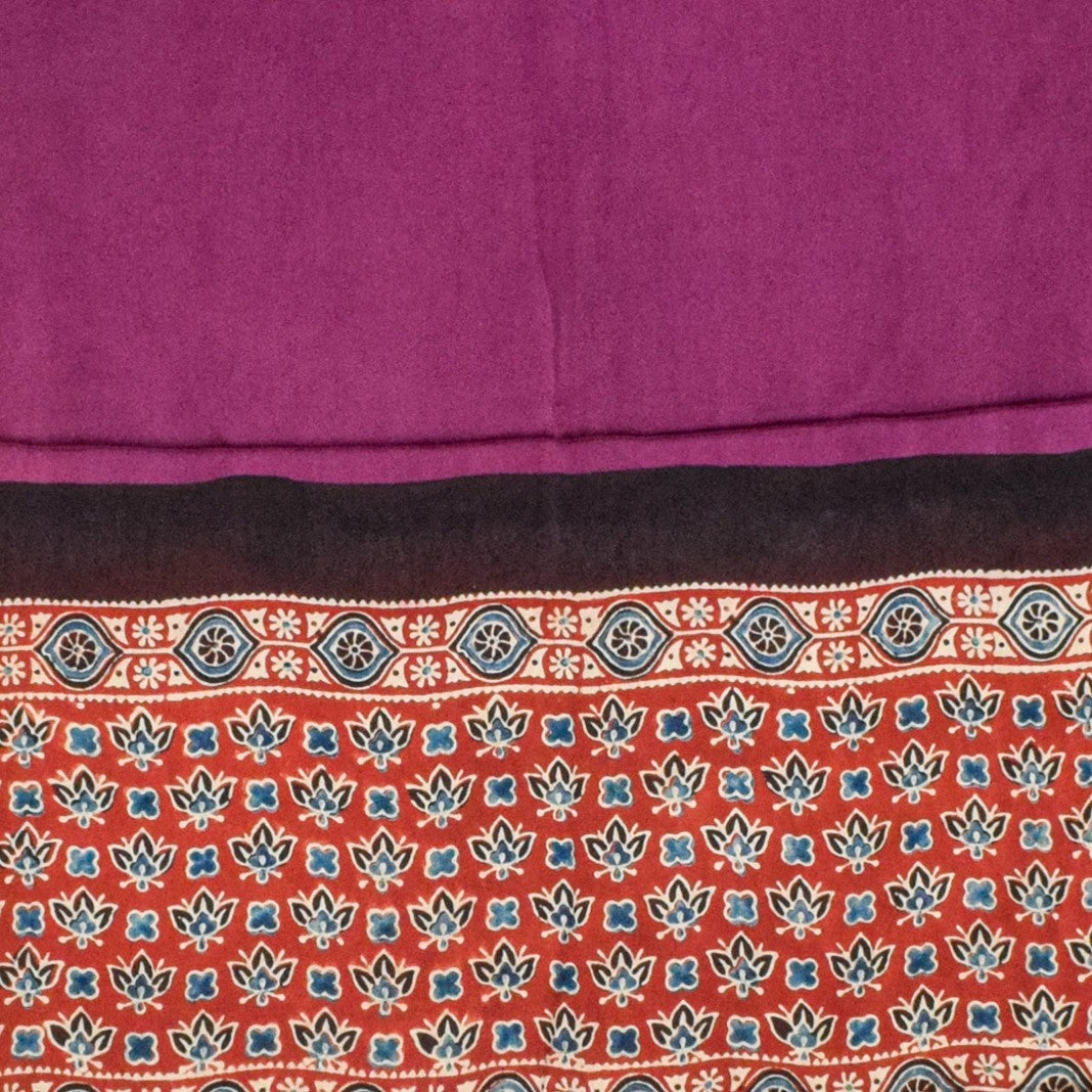 Ajrakh Modal Silk Part Natural Dye Plain Dyeing Ajrakh Border Dupatta Hand Block Print Kurta-Dupatta (Two Piece Set) with Tassels - 2.5 Mt Top - SKU : AI27801E