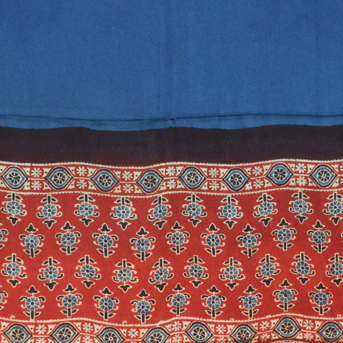 Ajrakh Modal Silk Part Natural Dye Plain Dyeing Ajrakh Border Dupatta Hand Block Print Kurta-Dupatta (Two Piece Set) with Tassels - 2.5 Mt Top - SKU : AI27801D