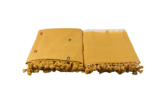 Plain Dyeing Kala Cotton Shibori Dupatta Mirror Work Kurta-Dupatta (Two Piece Set) with Hand Embroidered Yoke for Kurta - with Tassels - 2.5 Mt Top - SKU : DB20901B