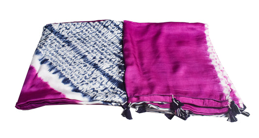 Plain Dyeing Modal Silk Shibori Kurta-Dupatta (Two Piece Set) with Tassels - 2.5 Mt Top - SKU : AI26904G