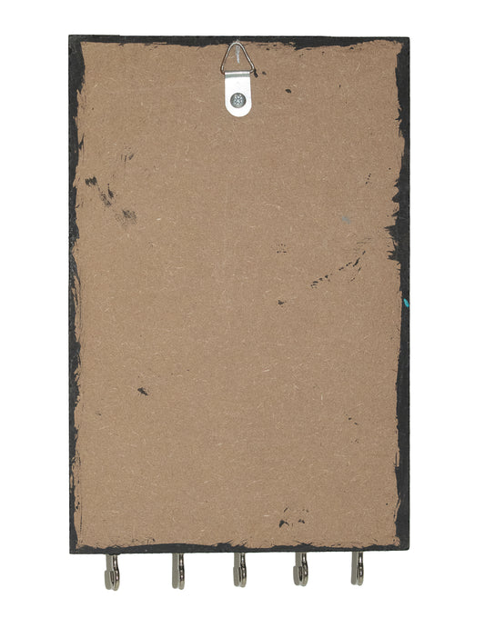 Lippan Kam Wooden Traditional Kutch Handicraft Mud-Mirrorwork Lippan Kam Wall Art Key Holder (Water and Break Resistant) - 9 Inch Length - SKU : 0003-OWGY