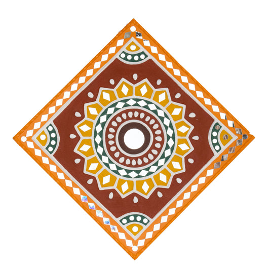 Square 12 Inch Traditional Kutch Handicraft Mud Mirror Art Lippan Kam - Traditional    -  SKU: 0214