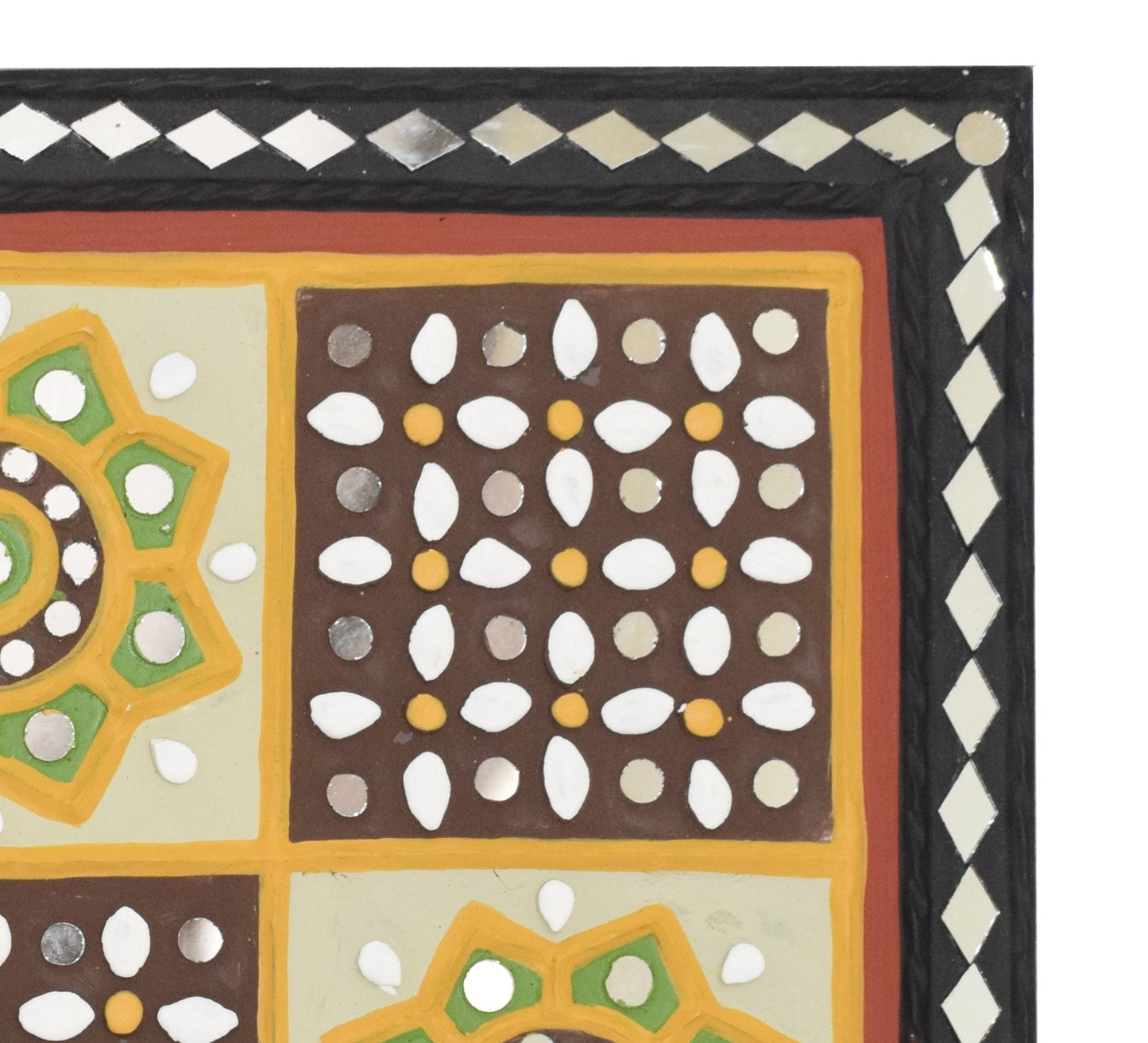 Square 12 Inch Traditional Kutch Handicraft Mud Mirror Art Lippan Kam - Traditional    -  SKU: 0231