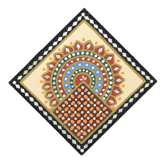 Square 12 Inch Traditional Kutch Handicraft Mud Mirror Art Lippan Kam - Traditional    -  SKU: 0238