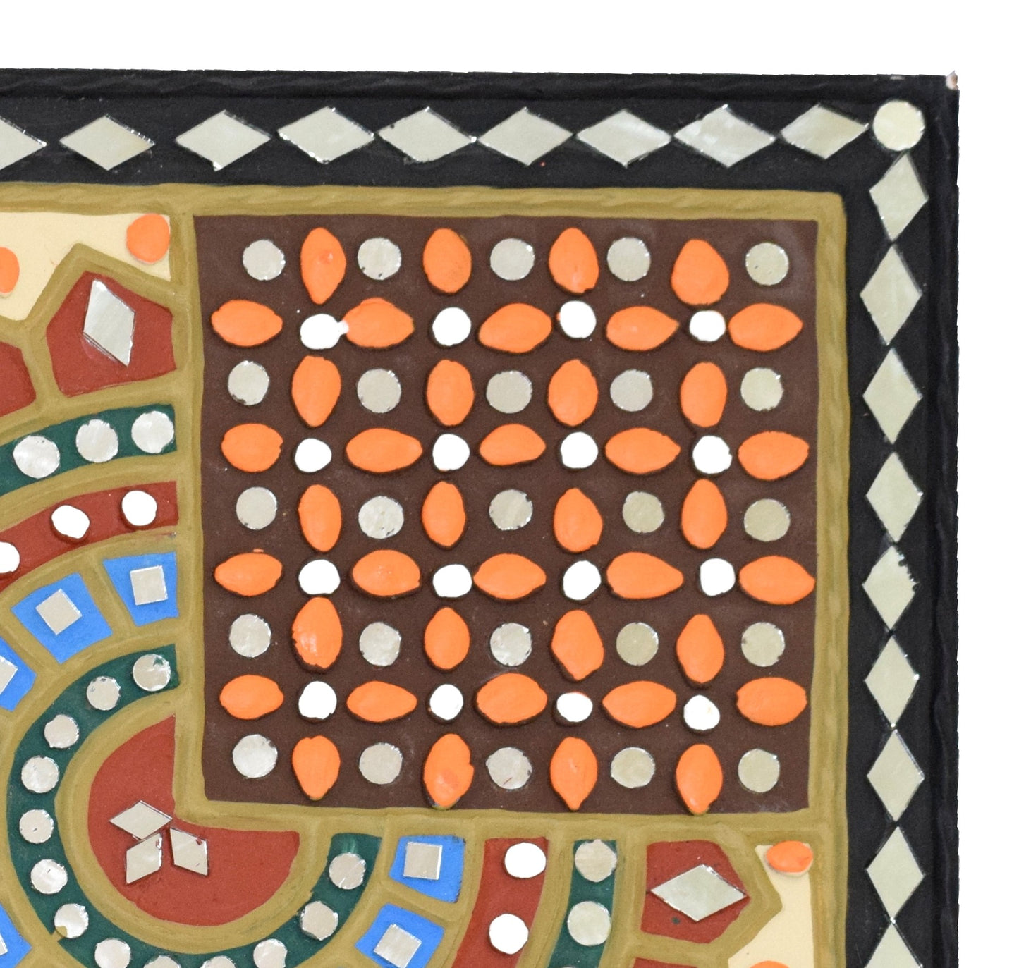 Square 12 Inch Traditional Kutch Handicraft Mud Mirror Art Lippan Kam - Traditional    -  SKU: 0238